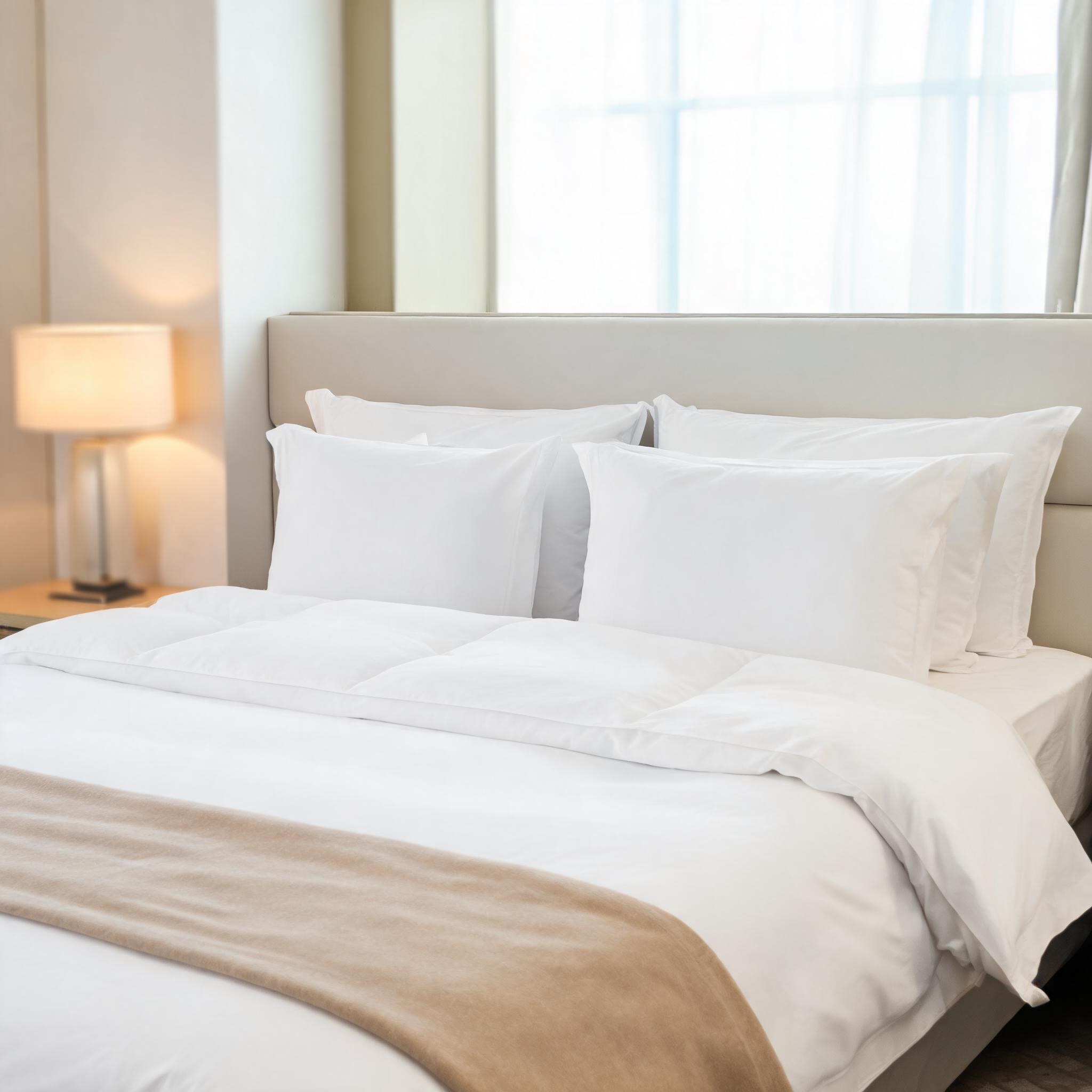 Premium hotel bedding and linen in a contemporary guestroom