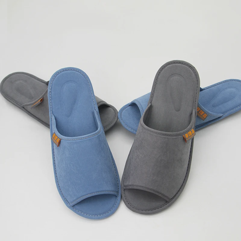 Reusable Cotton Soft Quick Dry Hotel Rubber Open Toe Men's Spa Slippers Washable Spa Slippers Custom