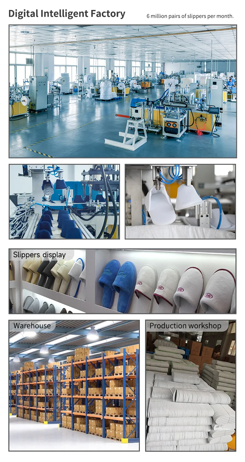 Chaussons d'hôtel jetables en tissu éponge doux antidérapants à bout fermé avec logo personnalisé