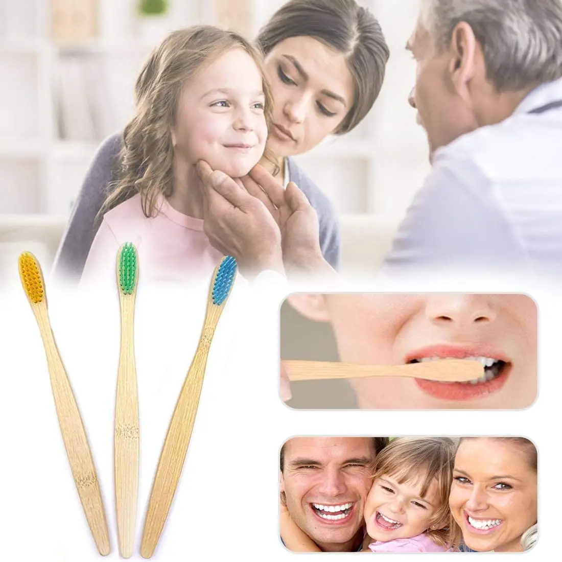 Cepillo de dientes de bambú para niños con cerdas biodegradables, certificación CE, ecológico, con soporte y logotipo personalizado