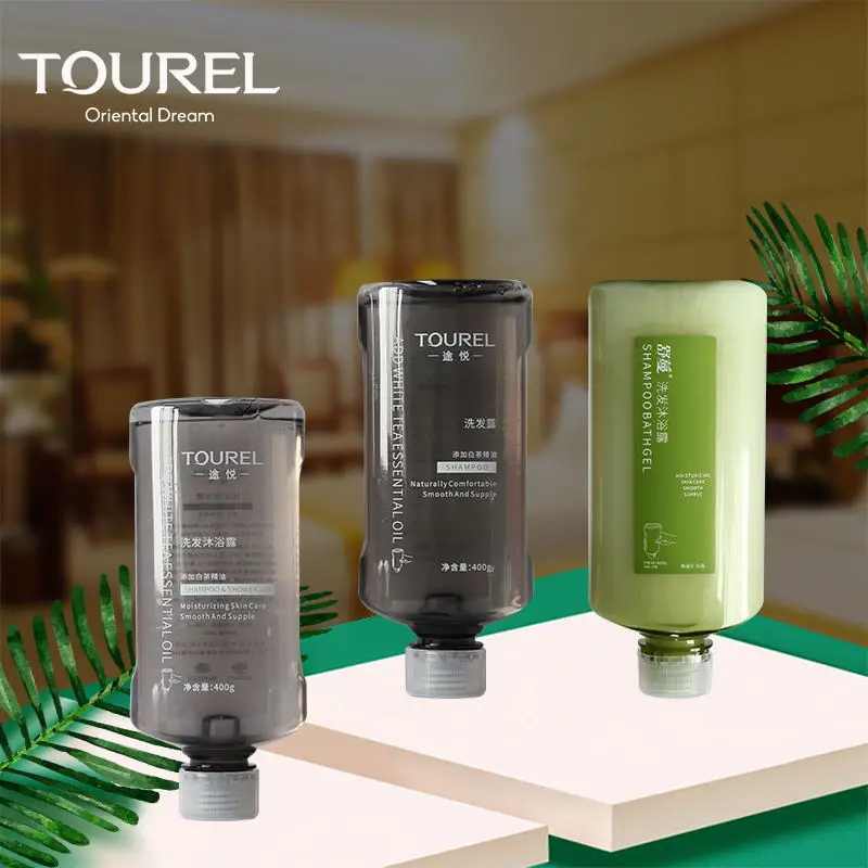 Customized 400ml M-type Hotel Bathing Amenities Wall Mounted Plastic Shampoo And Shower Gel Two-in-one Set