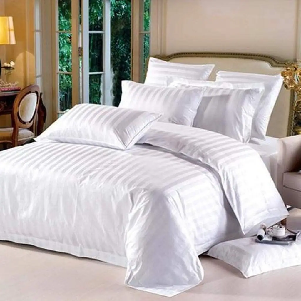 Luxury 5-star Hotel Bedding Set 100% Cotton T250 Custom Logo White Flat Bed Sheets Pillowcase Duvet Cover Custom Logo 4pcs Solid