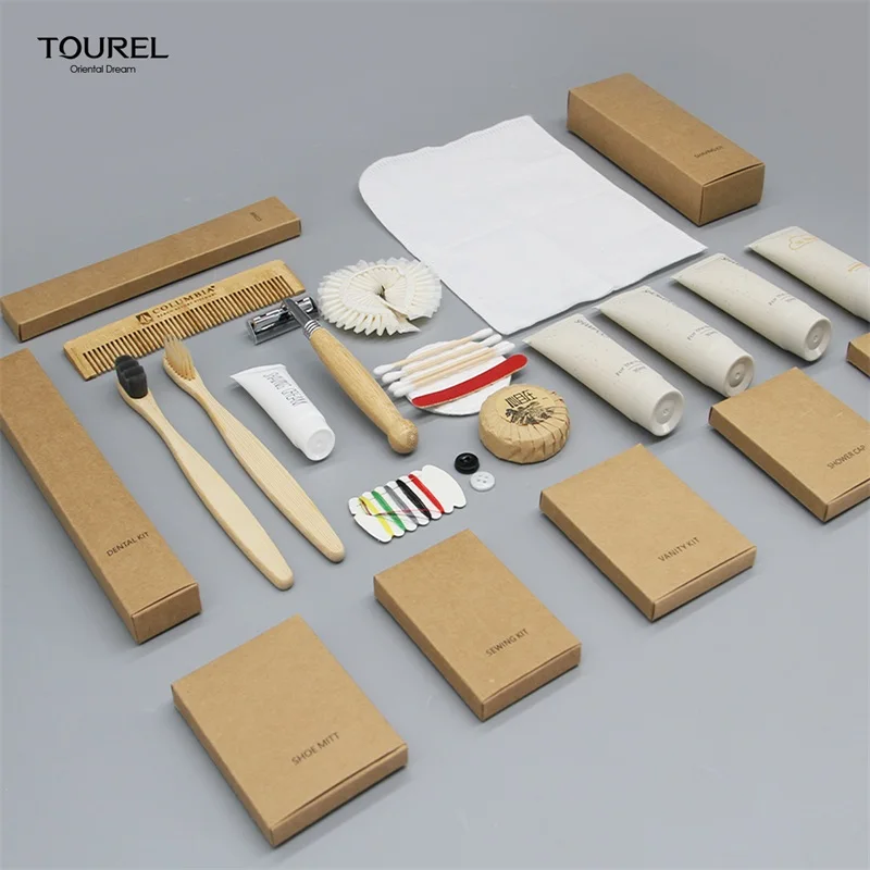 Guesthouse Amenities Biodegradable Amenities Sachet Packaging Eco Friendly Bamboo Hotel Amenity Box