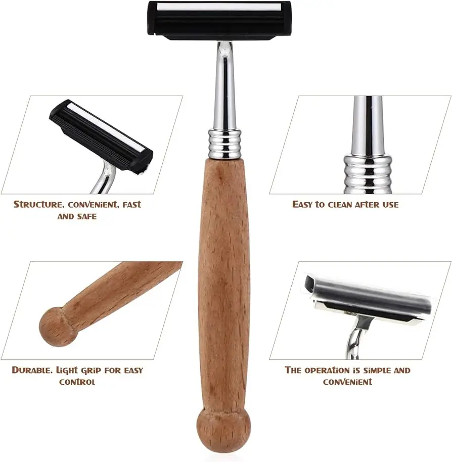 Wholesale Disposable Razor Metal Manual Shaver Twin Blade Natural Bamboo Handle Face Shaving Razor Kit Men Customized