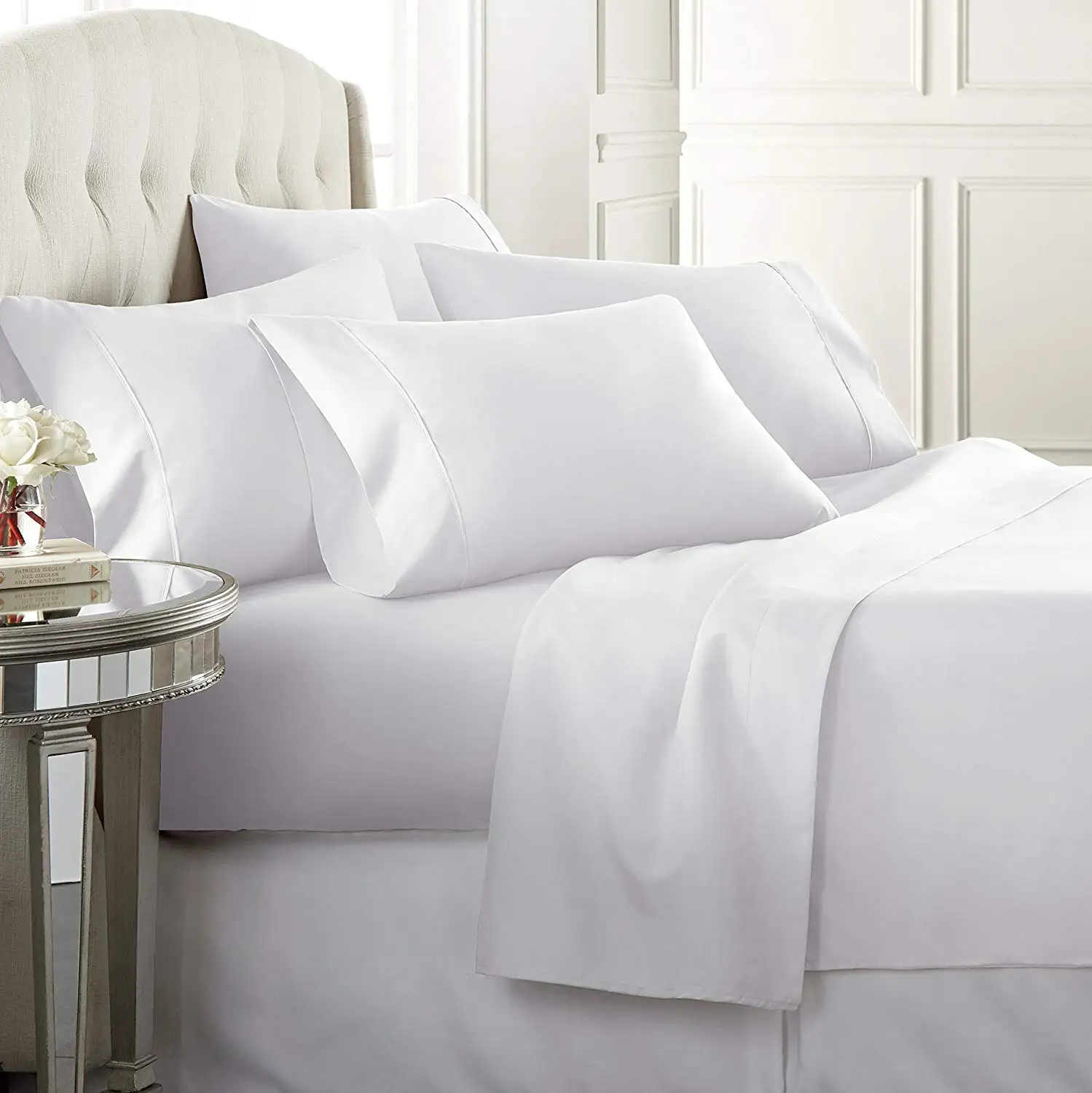 Wholesale Queen 400-1000tc 4 Pieces 100 Cotton Embroidery Design Chinese Manufacture Bed Sheet Bedding Set For Hotel